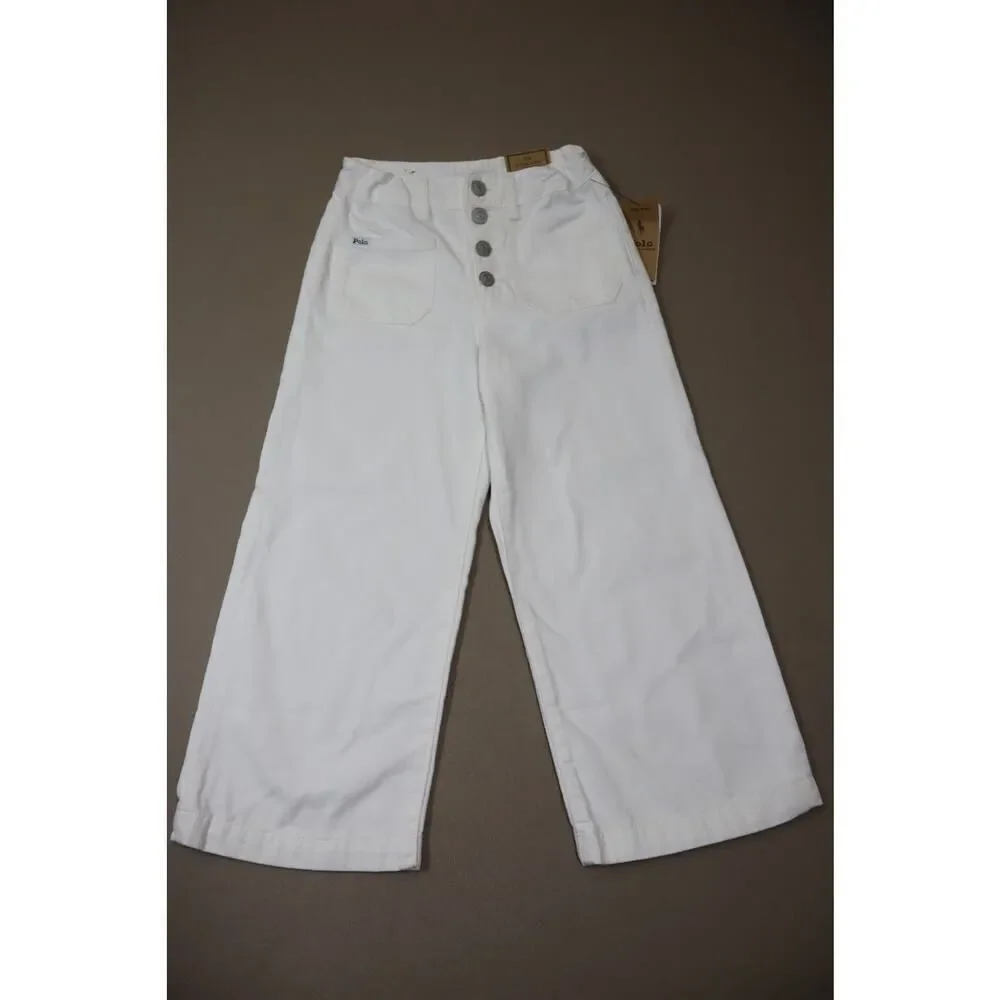 Polo Ralph Lauren Girls Cropped Wide Leg White‎ Denim Jeans Size 7